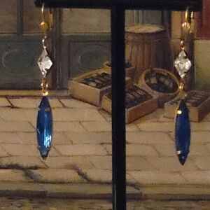 French Blue Crystal Drop Earrings -